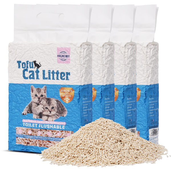 Tofu Cat Litter 22.4 LB (5.6 lb×4 bag) Clumping, 100% Natural Raw Materials, Clumping,Flush able,Ultra Absorbent and Fast Drying,Solubility in Water,Really Dust-Free,Less Scattering