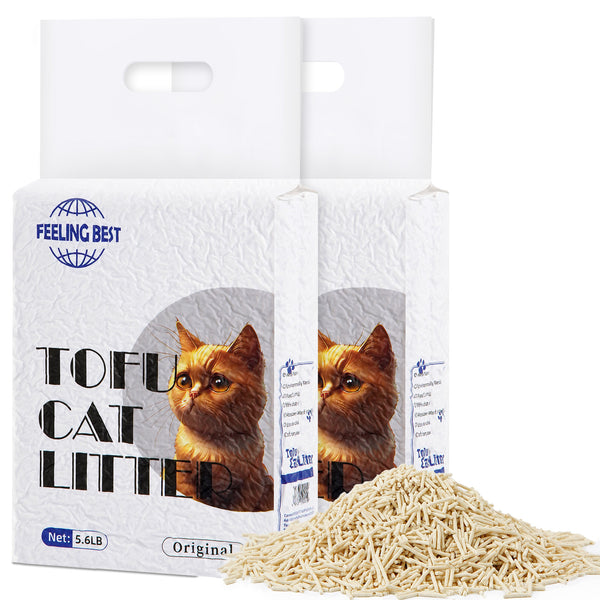 Tofu Cat Litter 11.2 LB (5.6 lb×2bag) Clumping, 100% Natural Raw Materials, Clumping,Flush able,Ultra Absorbent and Fast Drying,Solubility in Water,Really Dust-Free,Less Scattering