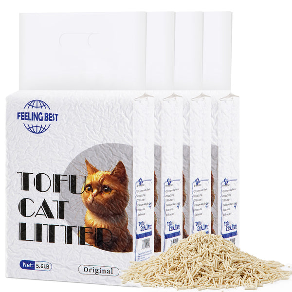 Tofu Cat Litter 22.4 LB (5.6 lb×4 bag) Clumping, 100% Natural Raw Materials, Clumping,Flush able,Ultra Absorbent and Fast Drying,Solubility in Water,Really Dust-Free,Less Scattering