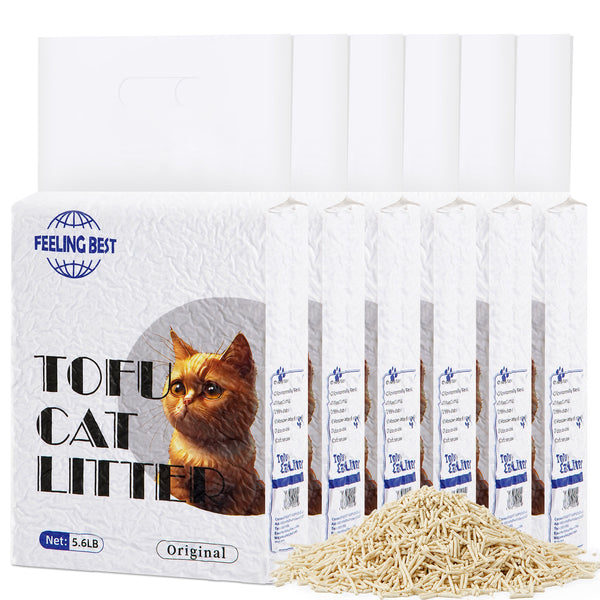 Tofu Cat Litter 33.6 LB (5.6 lb×6 bag) Clumping, 100% Natural Raw Materials, Clumping,Flush able,Ultra Absorbent and Fast Drying,Solubility in Water,Really Dust-Free,Less Scattering