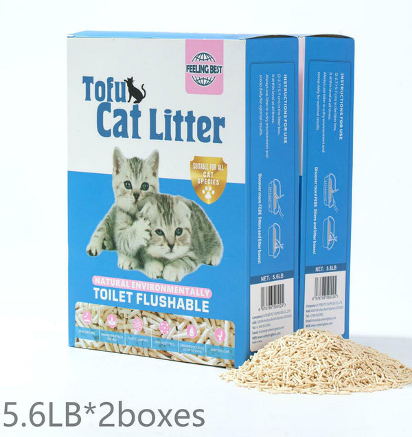 FEELING BEST Tofu Cat Litter 11.2 LB(5.6 LB*2) Clumping, 100% Natural, Clumping, Flush able,Ultra Absorbent and Fast Drying,Solubility in Water,Really Dust-Free,Less Scattering