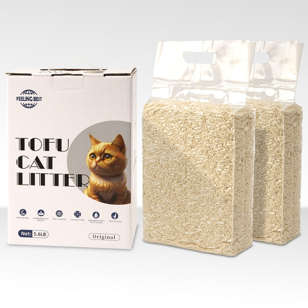 Tofu Cat Litter 11.2 LB (5.6 lb×2 bag) Clumping, 100% Natural Raw Materials, Clumping,Flush able,Ultra Absorbent and Fast Drying,Solubility in Water,Really Dust-Free,Less Scattering